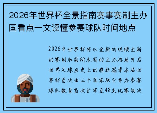 2026年世界杯全景指南赛事赛制主办国看点一文读懂参赛球队时间地点